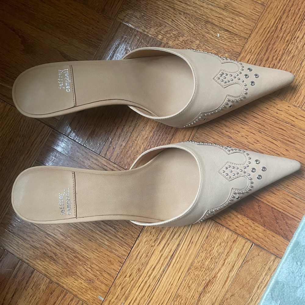 Tan Jeffrey Campbell Kitten Heel Mules